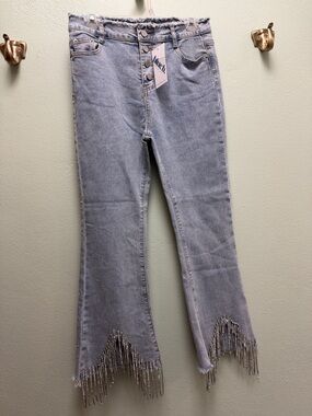 Juicy Couture Light Wash Rhinestone Fringe Flare Jeans
